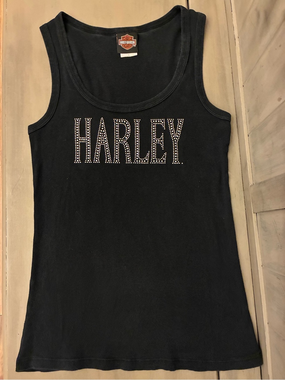 Harley-Davidson Black Ribbed Tank with Silver Stud Logo Size Large